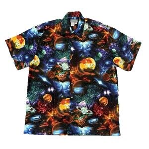 AOP Vintage High Seas Trading Co Button Up Shirt L - Galaxy Planets NEW